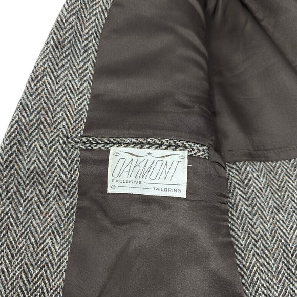 OAKMONT Vintage Brown Tweed Herringbone Wool Sport Coat Suit Jacket Blazer 42L - Picture 7 of 9